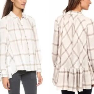 Free People ~ Peppy in Plaid ~ Romantic Boho Ruffle Back Top ~ Small (Oversized)